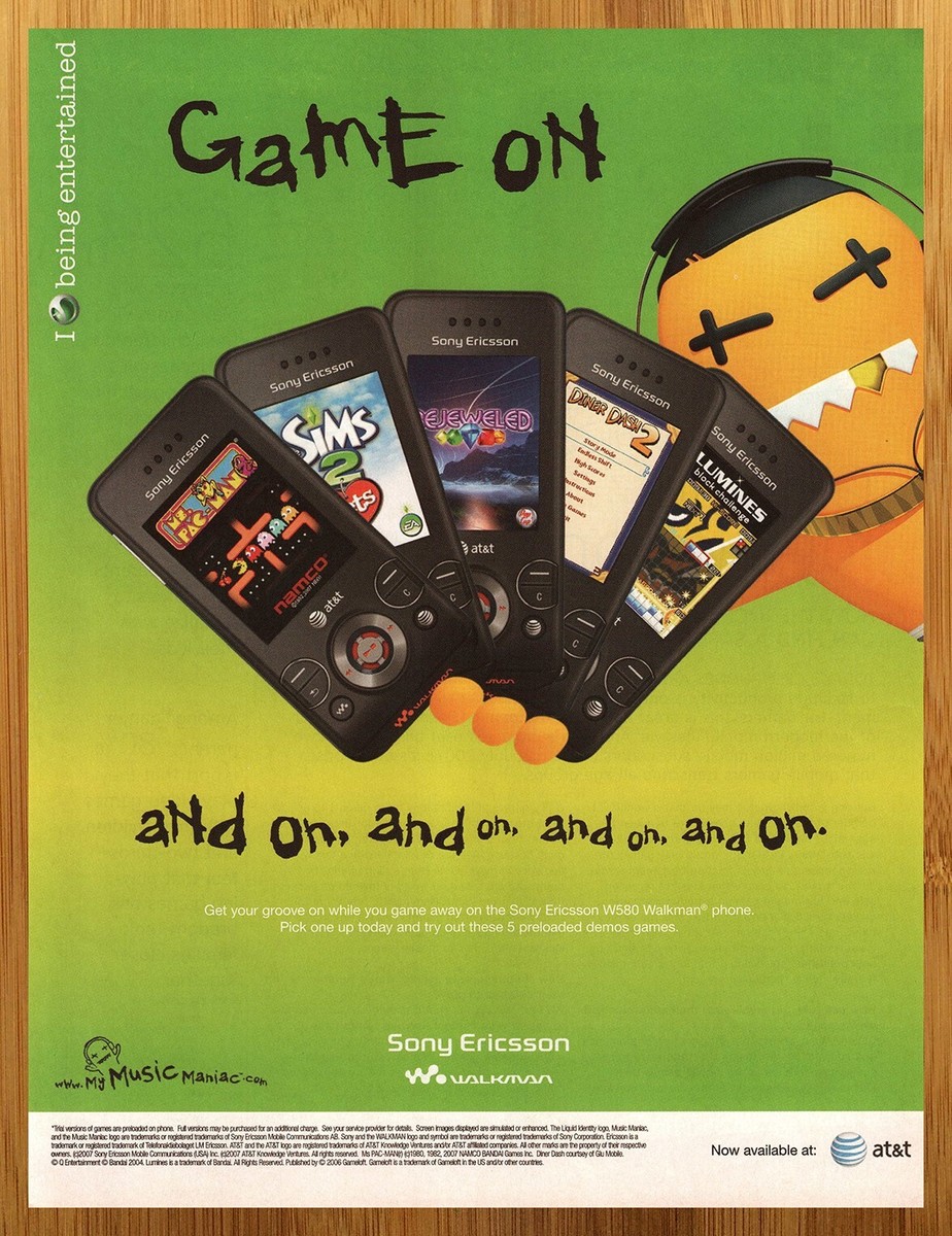 2007 Sony Ericsson W580 Walkman Print Ad/Poster Sims 2 Ms Pac-Man