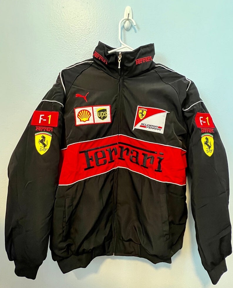 Vintage Ferrari F1 Racing Black Embroidery Jacket UPS Shell