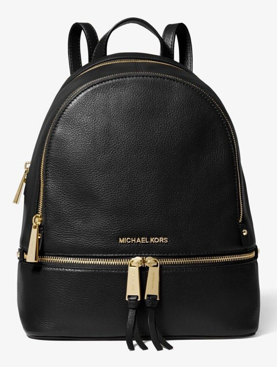 NWT MICHAEL Michael Kors Rhea Zip Medium Leather Backpack Black