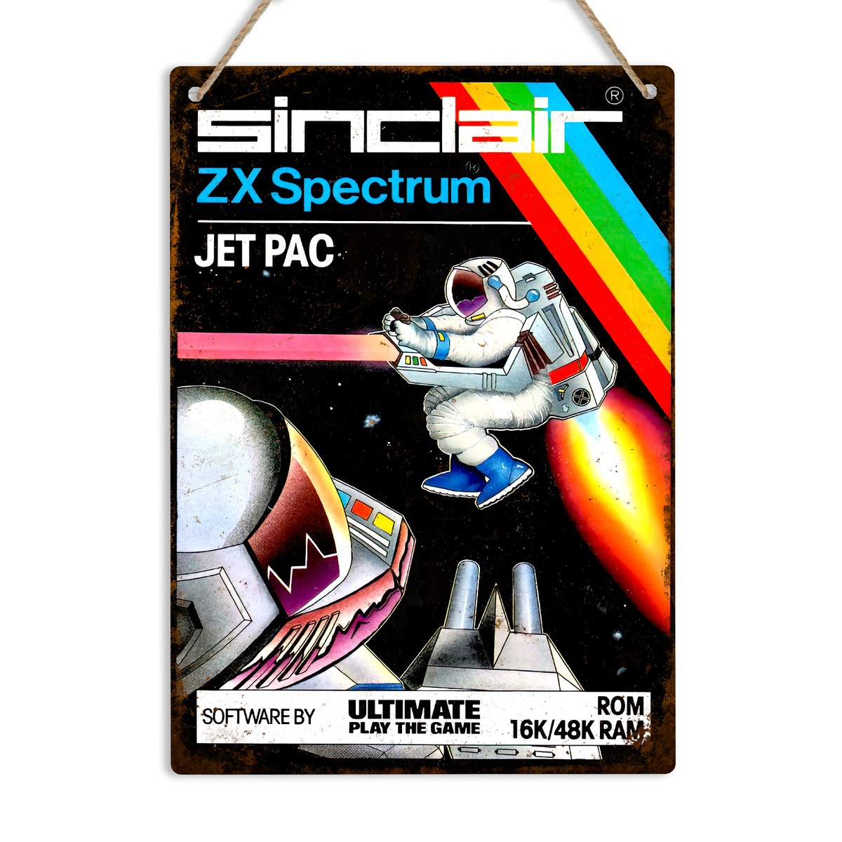 JET PAC ZX Spectrum Retro Metal Wall Tin Sign Sinclair Vintage
