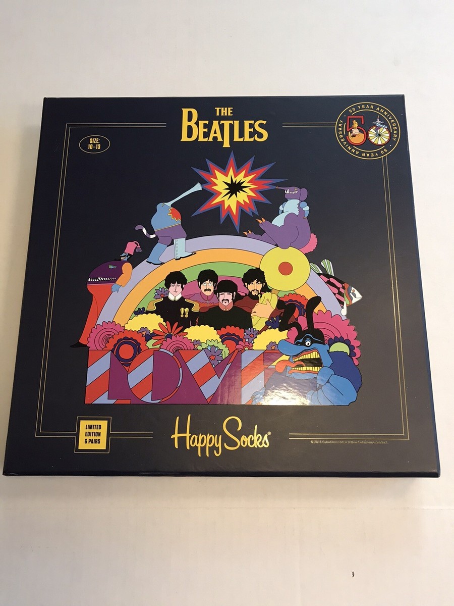The Beatles Happy Socks Limited Edition 6 Pairs Size 10-13 50th