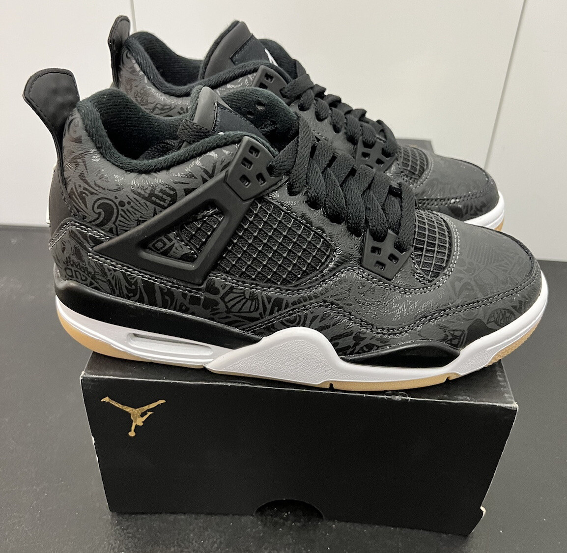 New Air Jordan 4 Retro SE Laser Black Gum CI2970 001 GS Size 4.5Y