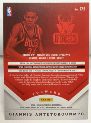 Giannis Antetokounmpo 2013-14 Panini Prestige RC Rookie Card #175