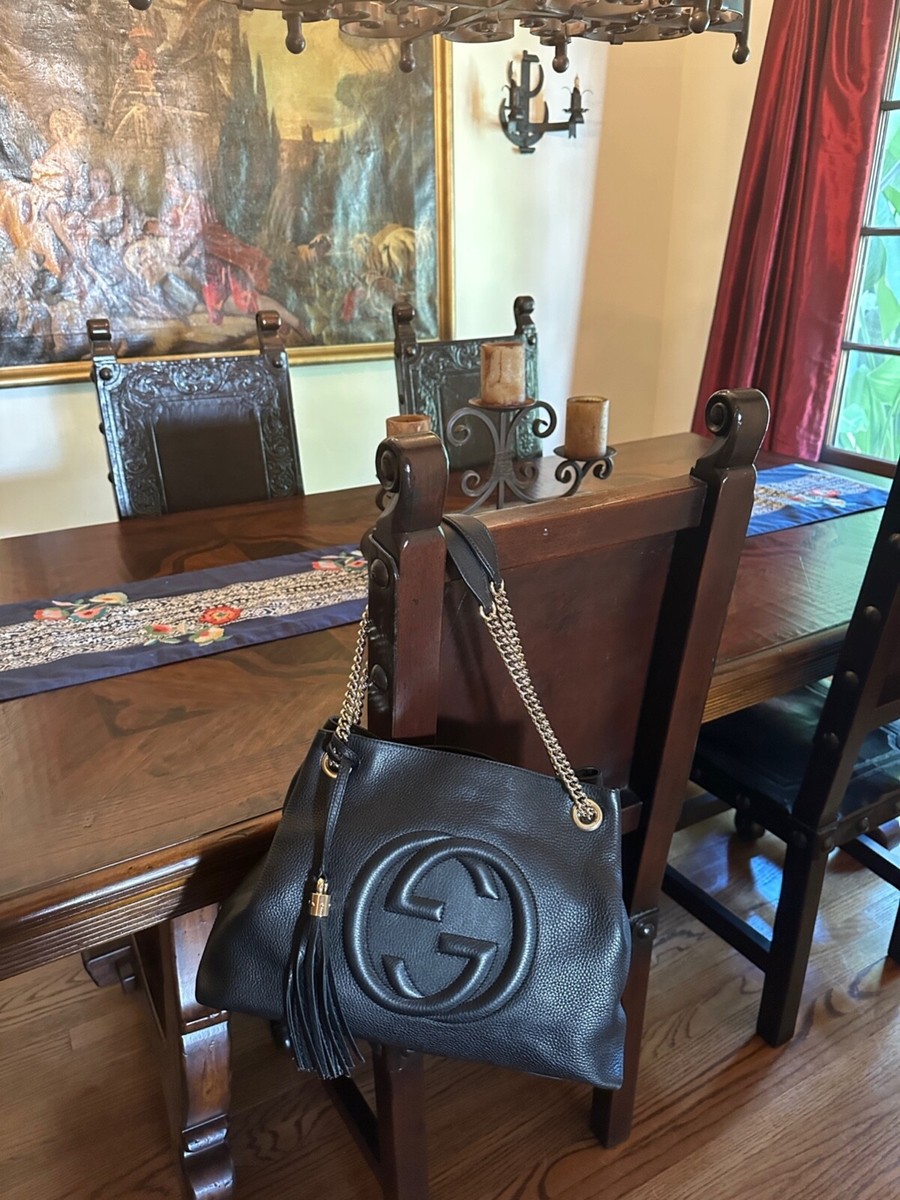 Gucci Soho Chain Tote Shoulder Bag Black Leather New | eBay