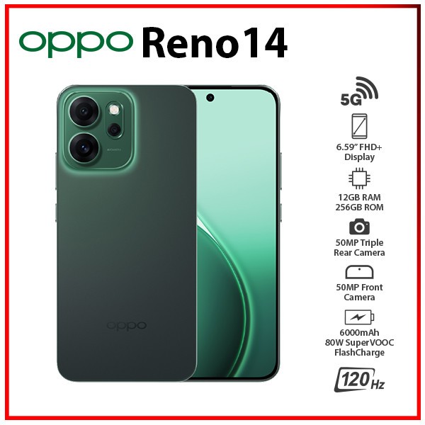 New) OPPO Reno14 5G GREEN 12GB+256GB Dual SIM Unlocked Android