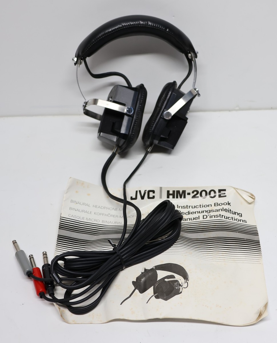 Vintage JVC HM-200E Binaural Stereo Headphones Mic Wired Black w