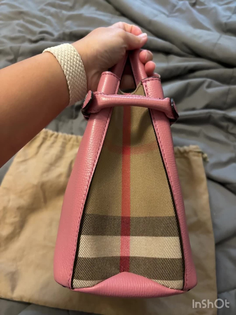BURBERRY Small Banner Handbag Logo check Pattern Hand Bag leather