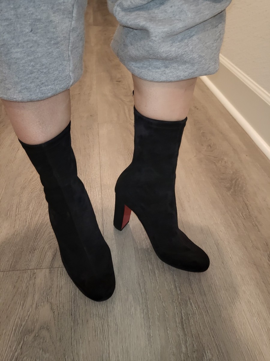 Christian Louboutin Gena Bootie 85mm Suede Black Velour Stretch