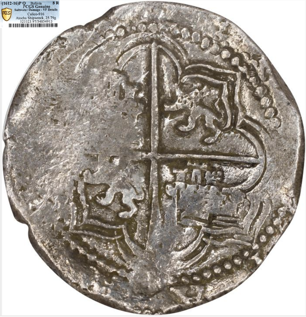 ATOCHA 1622 MEL FISHER Flip & Data Base Shipwreck PCGS Grade 1