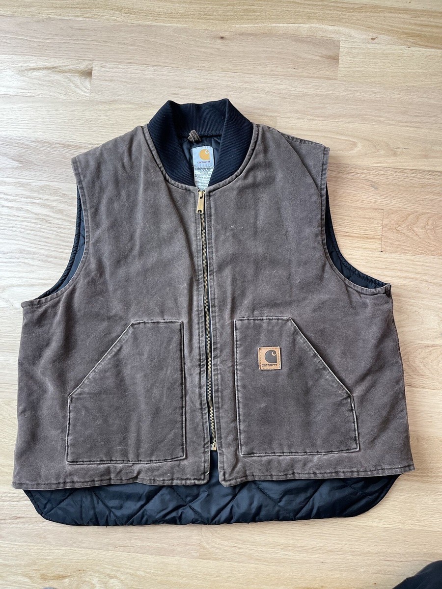 VTG Carhartt Vest 2XL Men's USA Union Brown Full Zip Quilt Lined