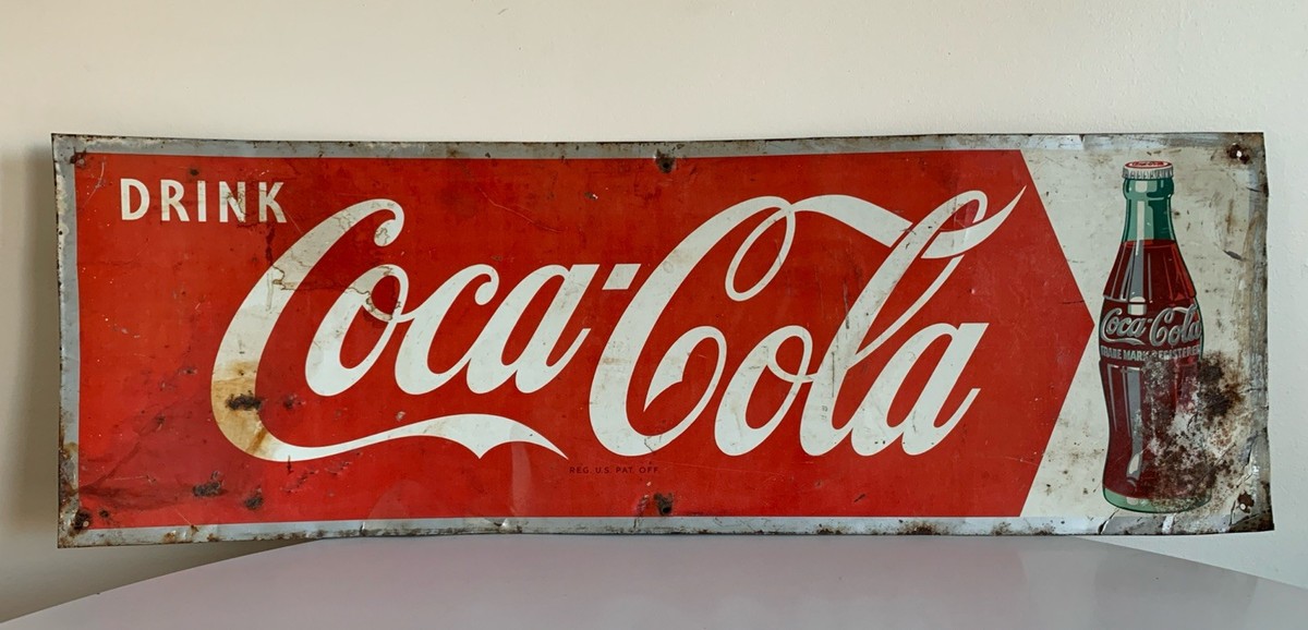 Original Mid Century Vintage Coca Cola Metal Sign Coke Advertising