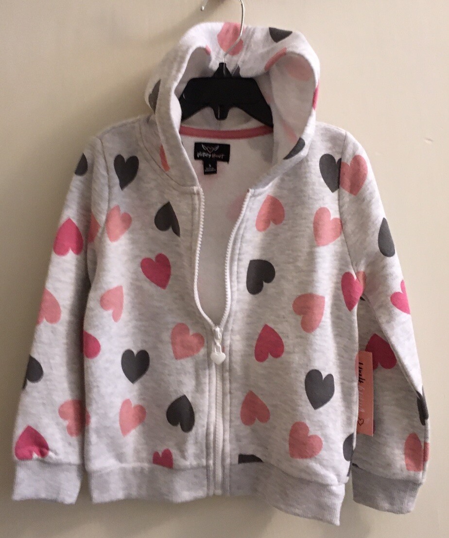 Victory Heart GIRLS HEART 💕 DESIGN ZIP HOODIE Gray Pink Size 5 | eBay