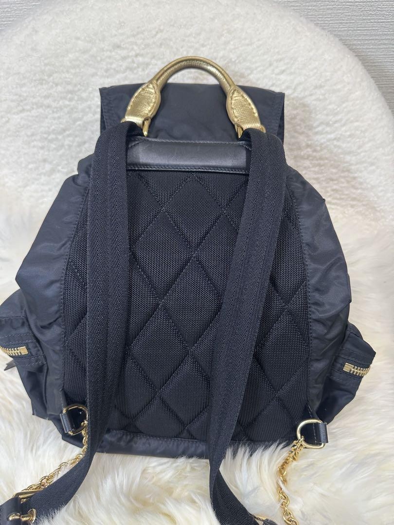 Burberry Color Scheme Black X Gold Nylon Backpack Women Bag