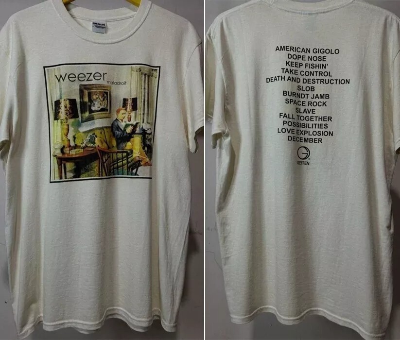00s Weezer Maladroit White T-shirt 2 Side Remake Short Sleeve S