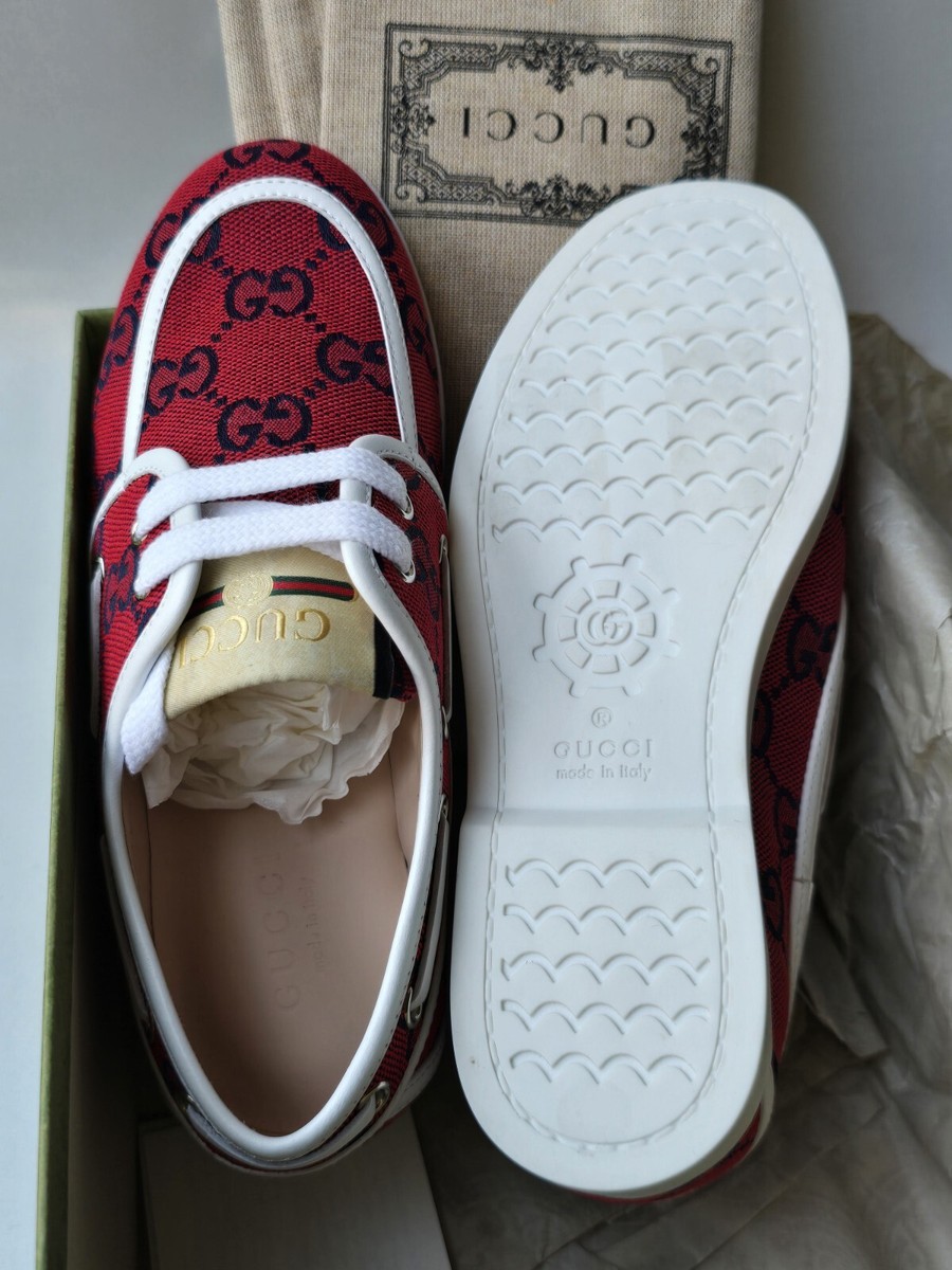 Gucci Kids Boys Red Blue GG Logo Boat Shoes Size EU 30 US 12.5