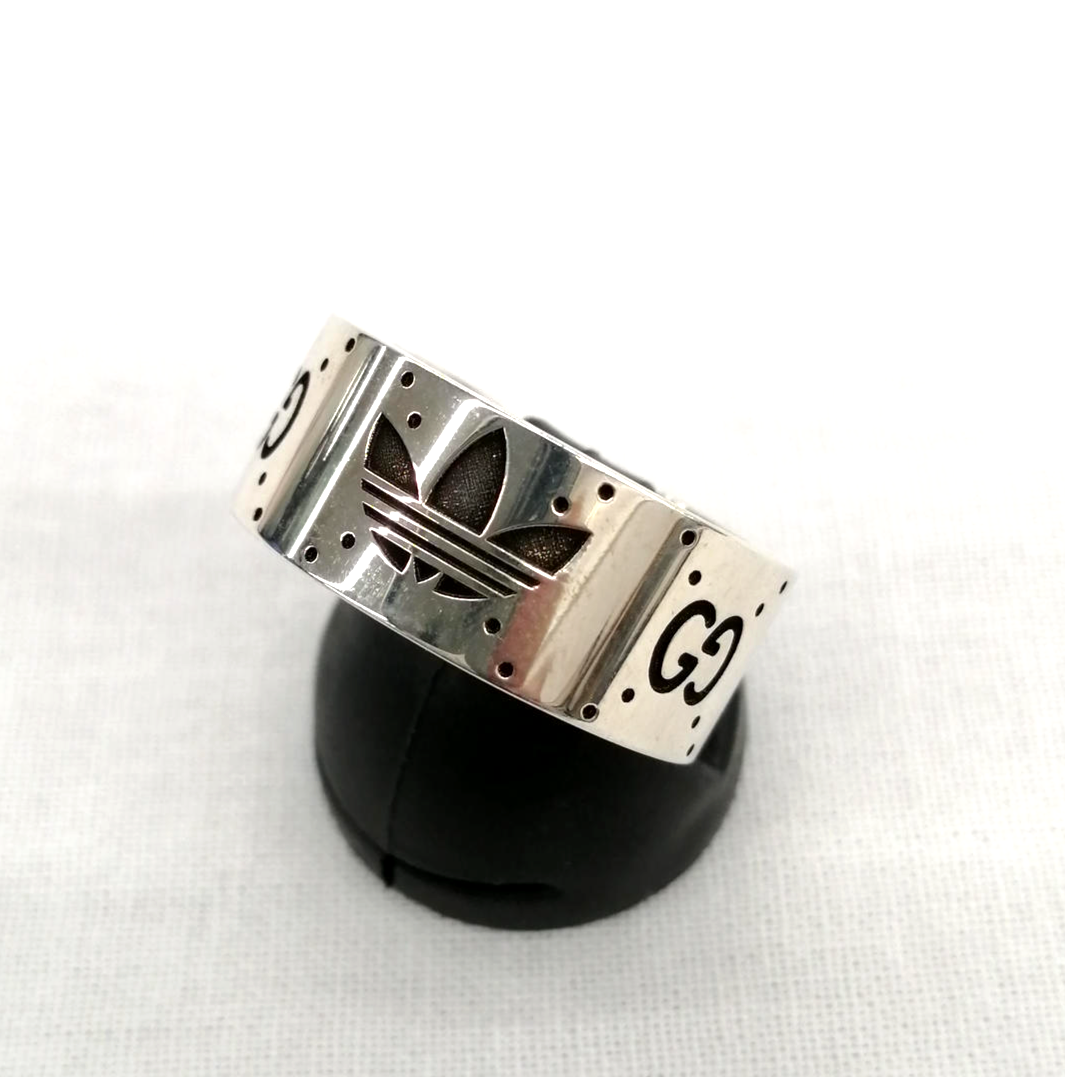 Gucci x Adidas GG Logo Wide Band Ring Sterling Silver 925 Size 15