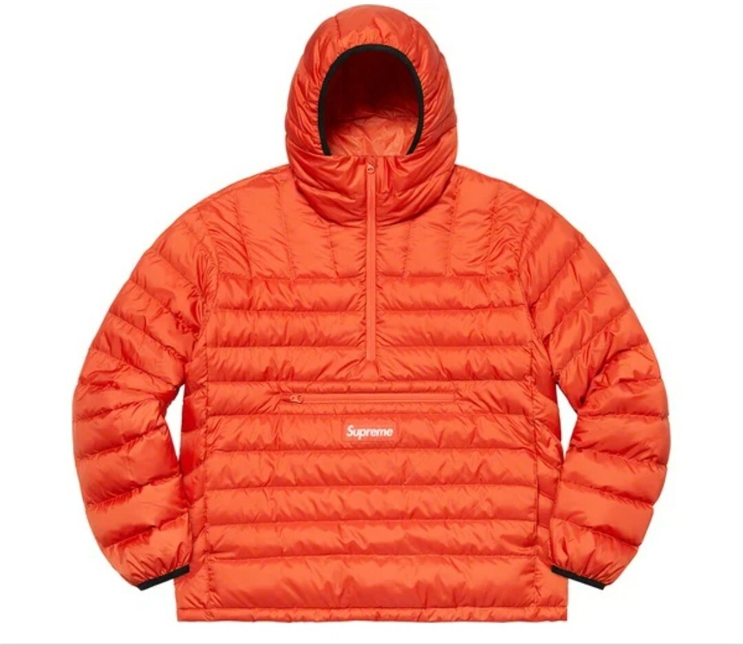 NEW Supreme Micro Down Half Zip Hooded Pullover Jacket Dark Orange