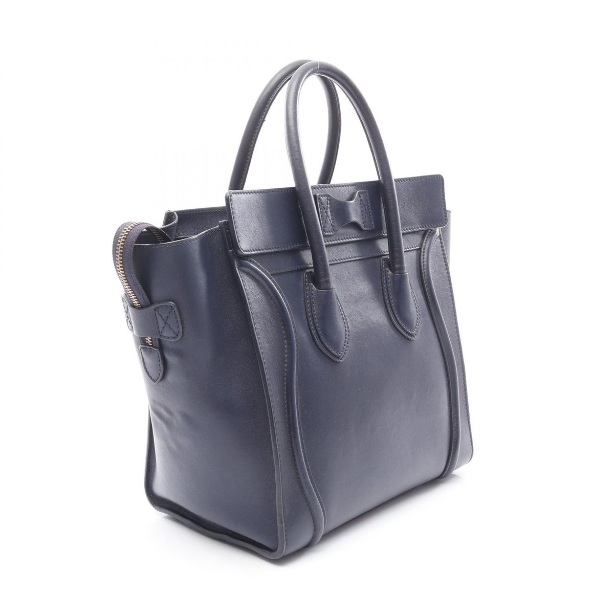 CELINE Luggage mini shopper Handbag 165213 leather Navy Used Women