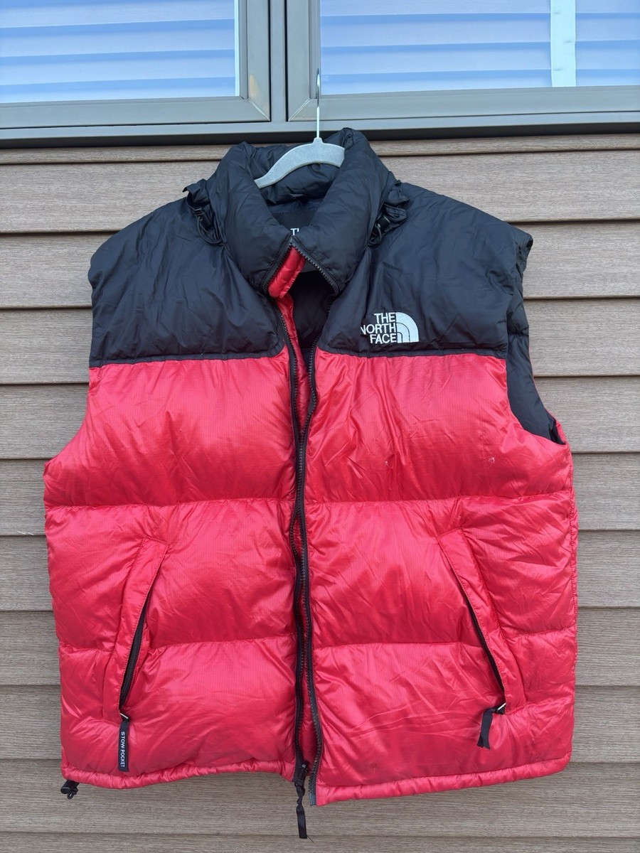 Vintage The North Face Nuptse Vest 1990's Red Black Down Mens 2XL