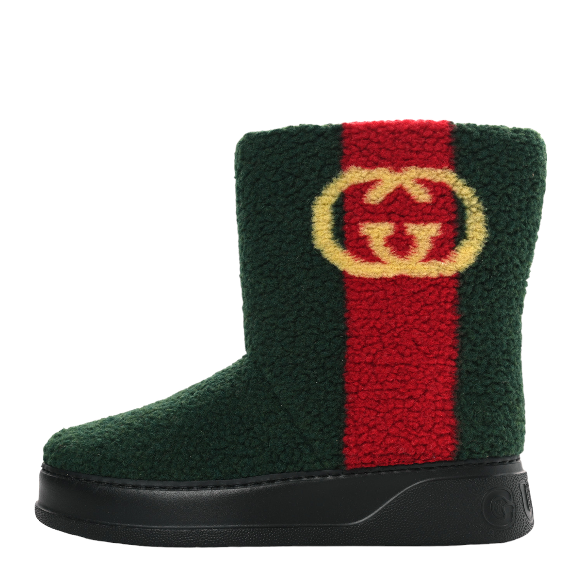 Authentic Men's Gucci Green Auckland Interlock GG Logo Furry Boots