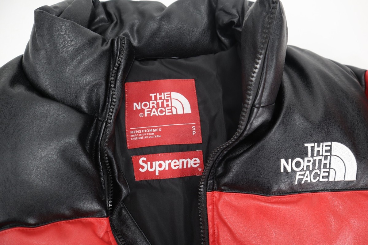 SUPREME X THE NORTH FACE LEATHER NUPTSE JACKET RED FW17 SIZE S