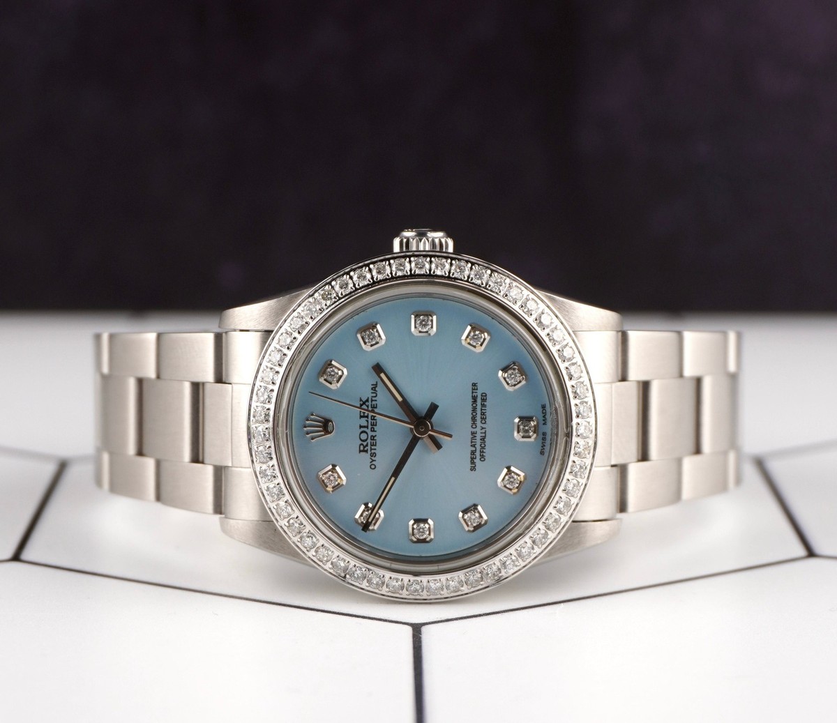 Rolex Oyster Perpetual 31mm Midsize 2ct Diamonds ICE Blue Steel