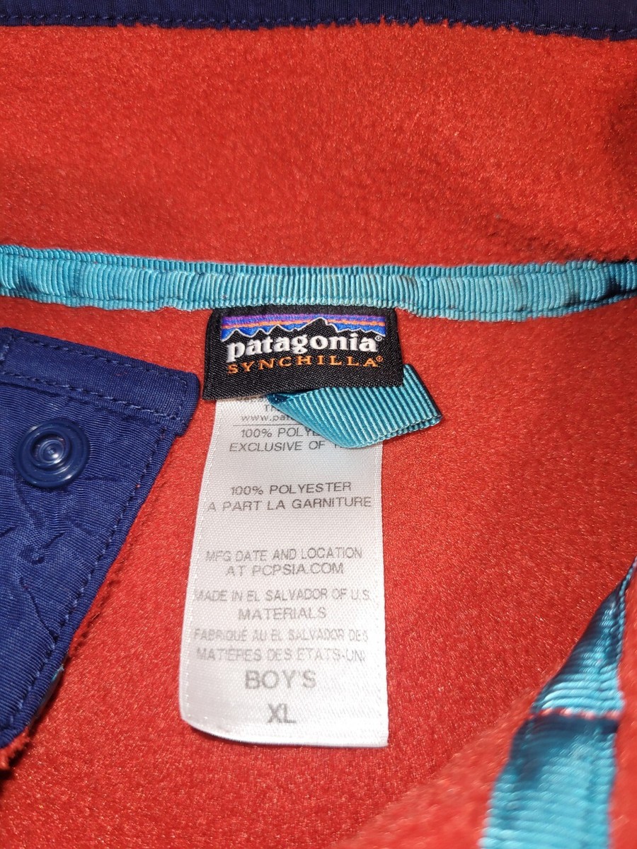 Patagonia Synchilla Pullover Fleece 1/4 Snap Size XL Red Boys Kids