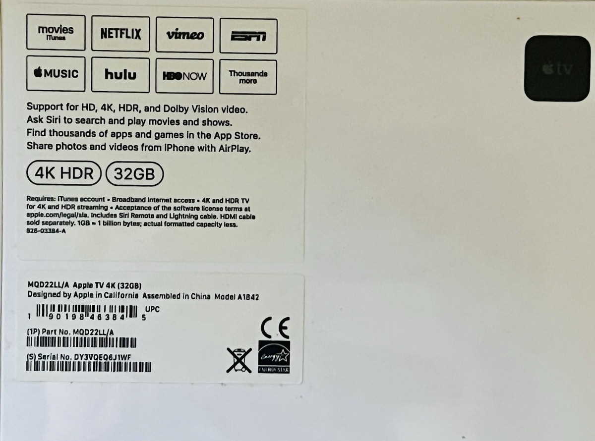 Buy Apple TV 4K A1842 With Power Cord/Remote - Fully Functional
