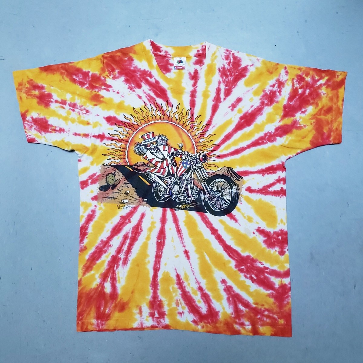 Vtg 90s GRATEFUL DEAD ELLIS D Tshirt Tie Dye 1990 Skeleton