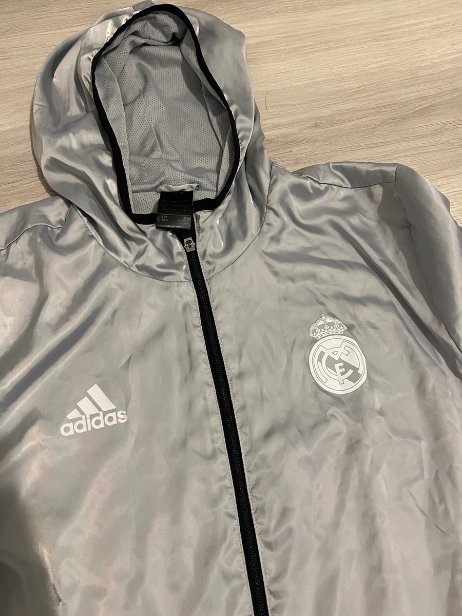 RARE Real Madrid Jacket Adidas Reflective Gray Men's Medium | eBay