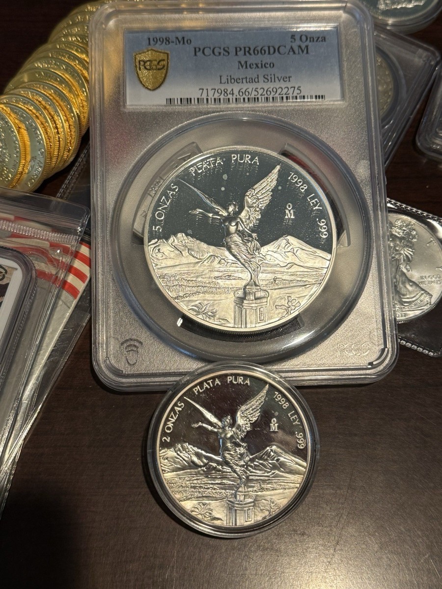 Mexico 1998-Mo 5 Ounce Libertad Silver PCGS PR 66! DCAM & 2 Oz
