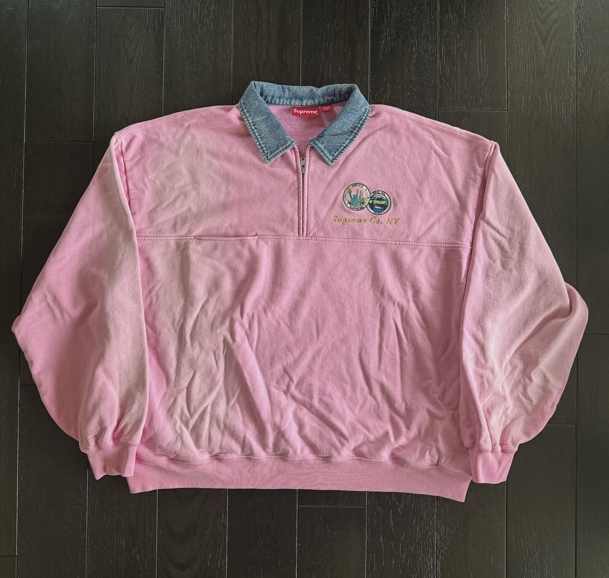 Supreme Denim Collar Half Zip Sweatshirt Pink SS23 - Size XL
