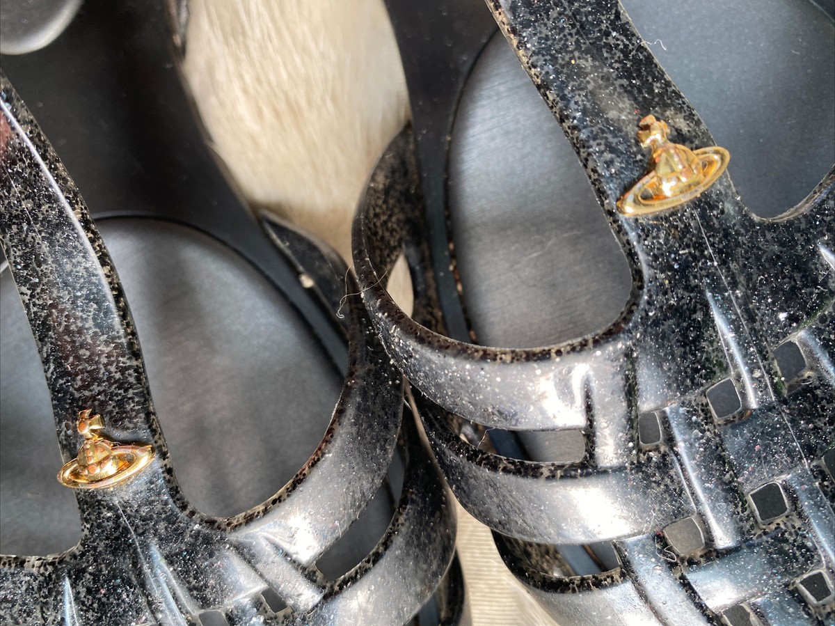 Vivienne Westwood + Melissa Sandals Girls Size 3 Black Glitter