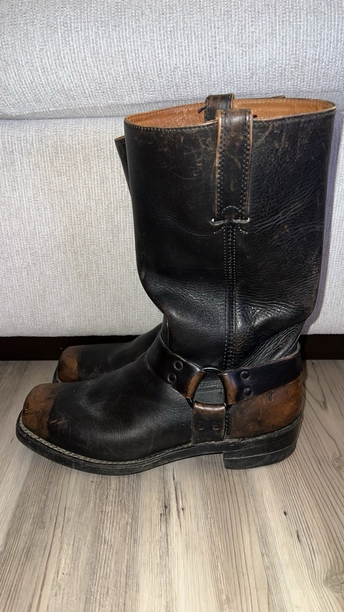 Vintage Frye Harness Boots Men's Size 10.5 M Square Toe Distressed
