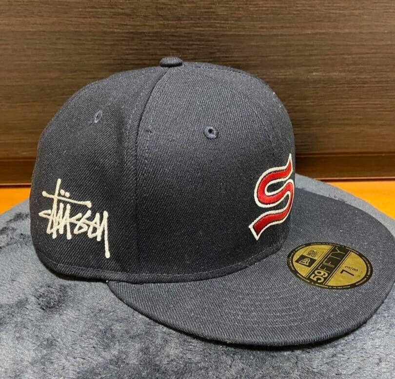 Stussy New Era Cap Hat 『S』 Logo 7 3/8 (58.7cm) 59Fifty Navy Red
