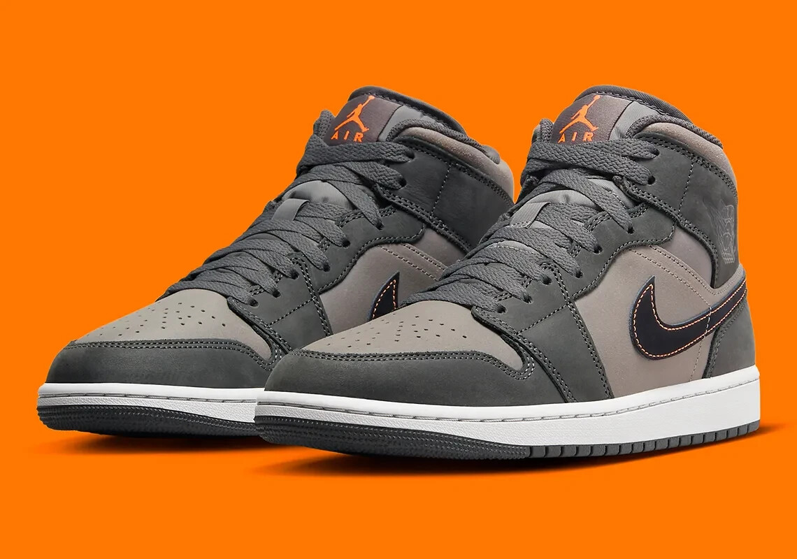 Nike Air Jordan 1 Mid 'Night Stadium' Orange Grey FQ8338-017 Mens