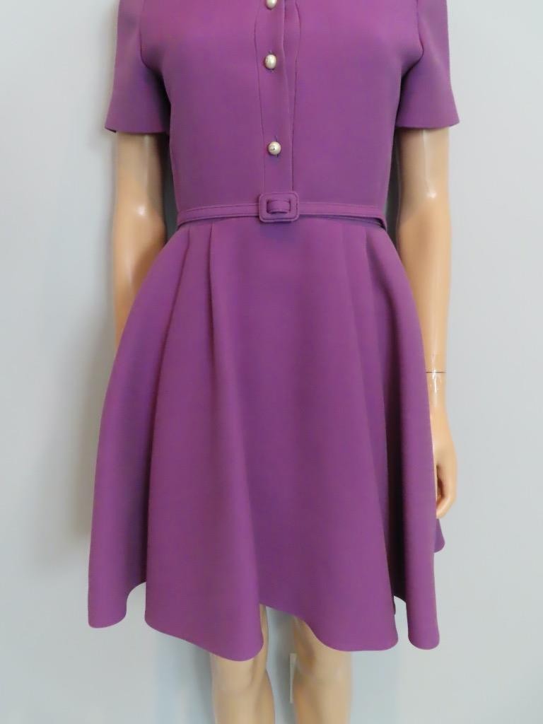 Christian Dior Purple Wool-Silk Short Sleeve A-Line Dress Size F