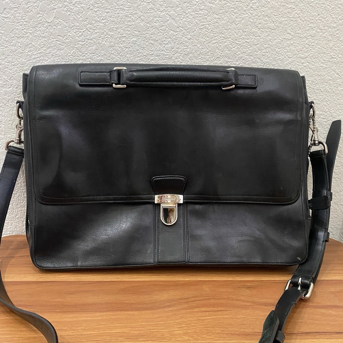 COACH 70952 Black Leather Men's Briefcase Messenger Bag NEEDS