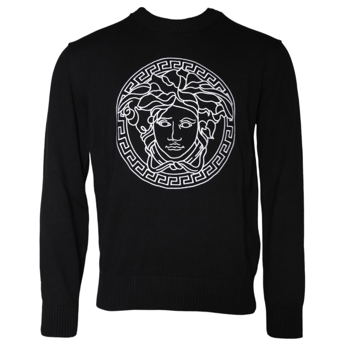 VERSACE Sweater Black Medusa Embroidery Crew Neck Pullover IT48