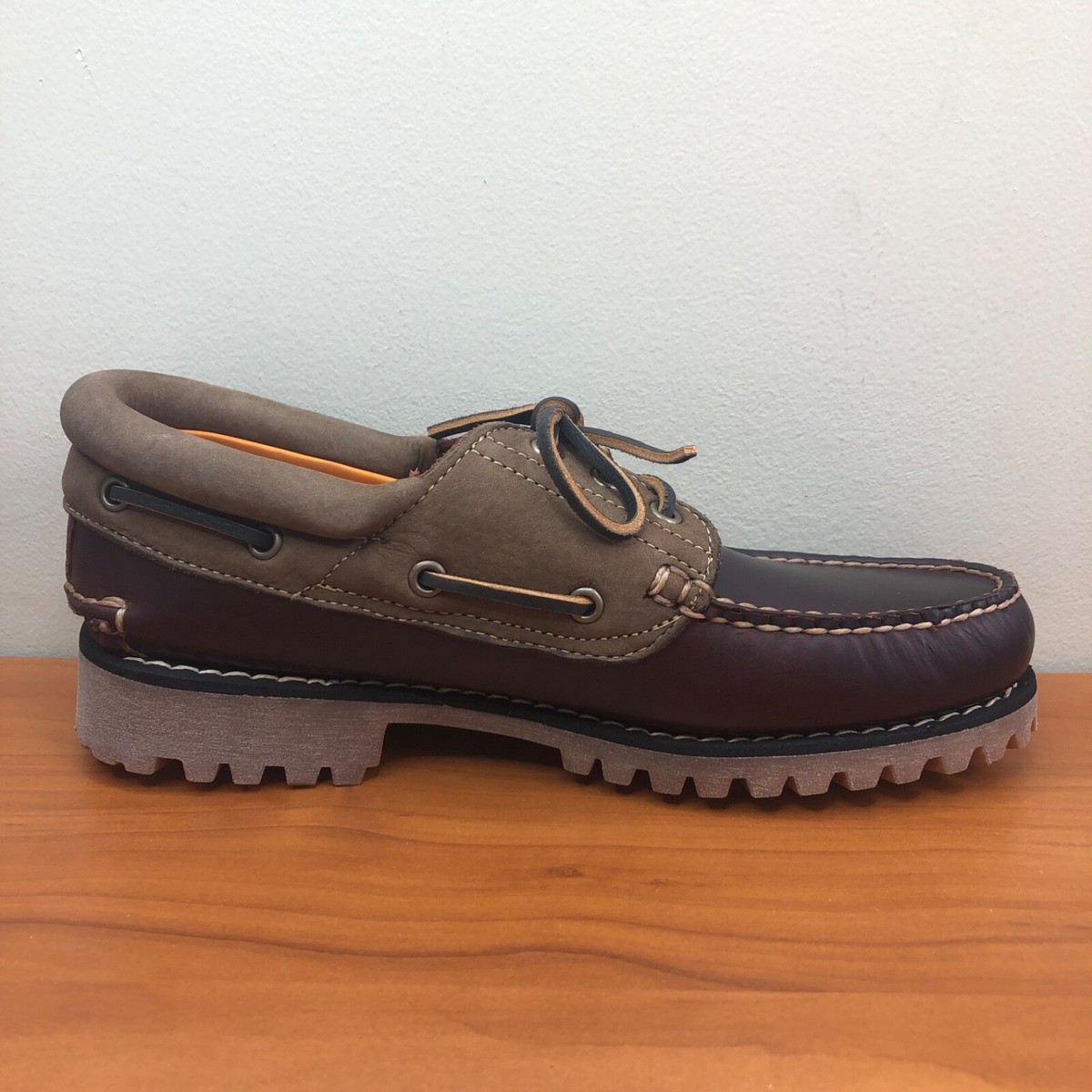 Timberland Authentics Mens Sz 8.5 3-Eye Boat Shoe 'Root Beer' Full