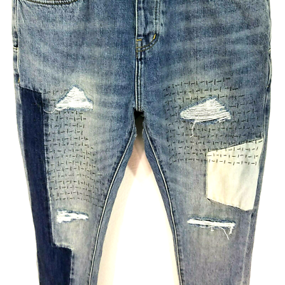 PURPLE BRAND Jeans P003 Sashiko Stitch Tapered Rip & Repair