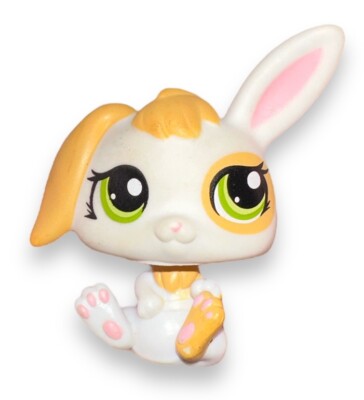 Littlest Pet Shop LPS White/Yellow Bunny Rabbit Figure Green Eyes