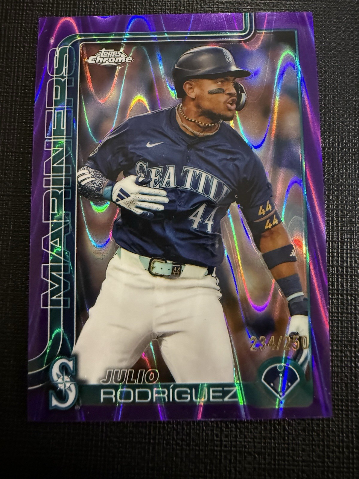 Julio Rodriguez 2025 Topps Chrome #261 Purple RayWave Refractor
