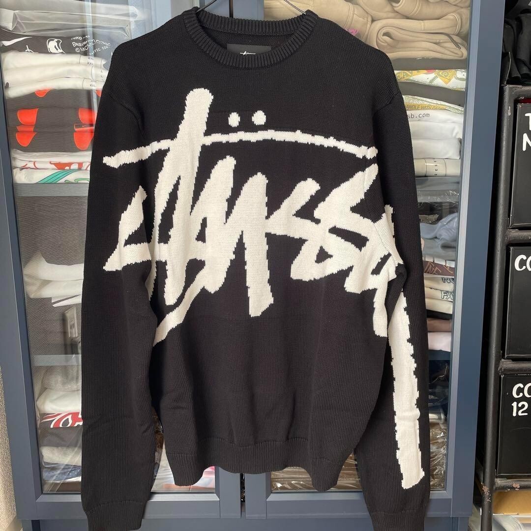 Stussy's big lettered logo crewneck sweater color Black size-XS