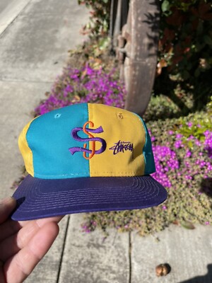 Vintage RARE 80s/90s Color block Pinwheel Stussy Snapback YoungAn