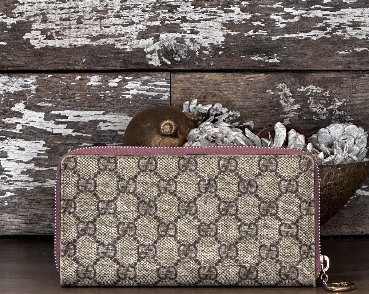 Authentic Gucci Canvas Zip Around Long Wallet Mauve Interior With