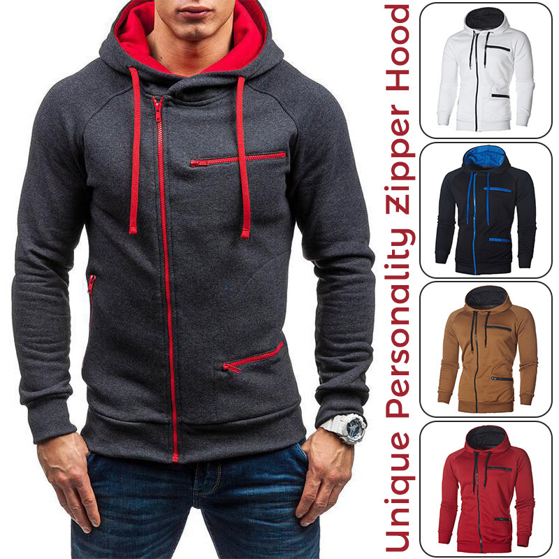 Mens Casual Hoodie Zip Up Jacket Sweatshirt Sports Hooded Coat