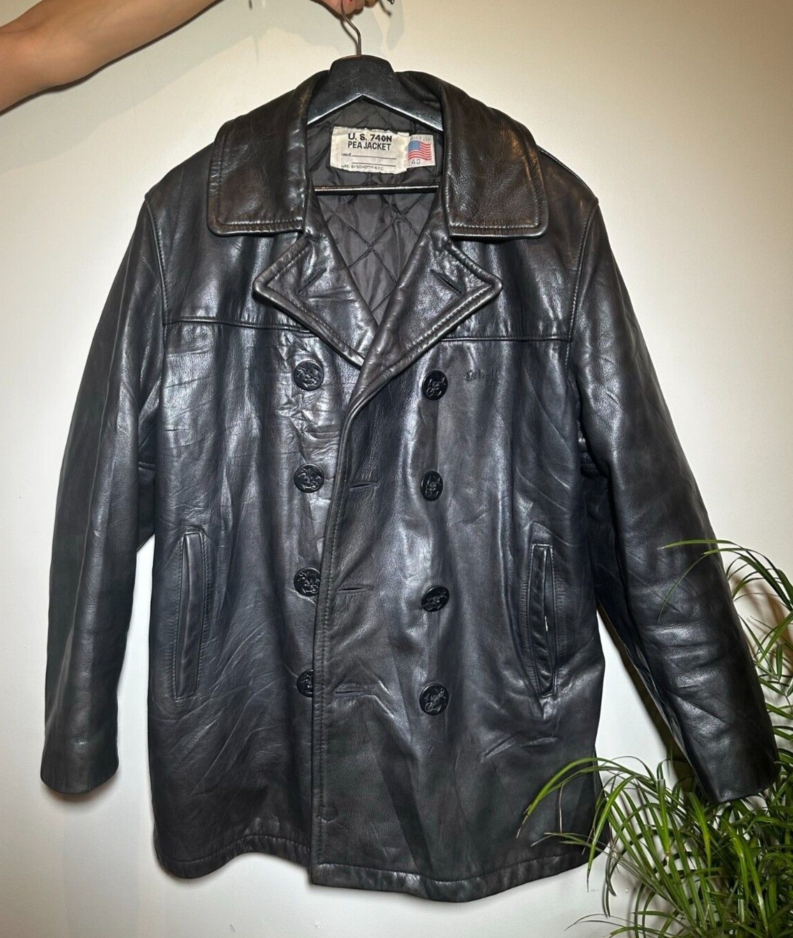VINTAGE SCHOTT NYC 740N PEA COAT LEATHER JACKET SIZE 40 Excellent