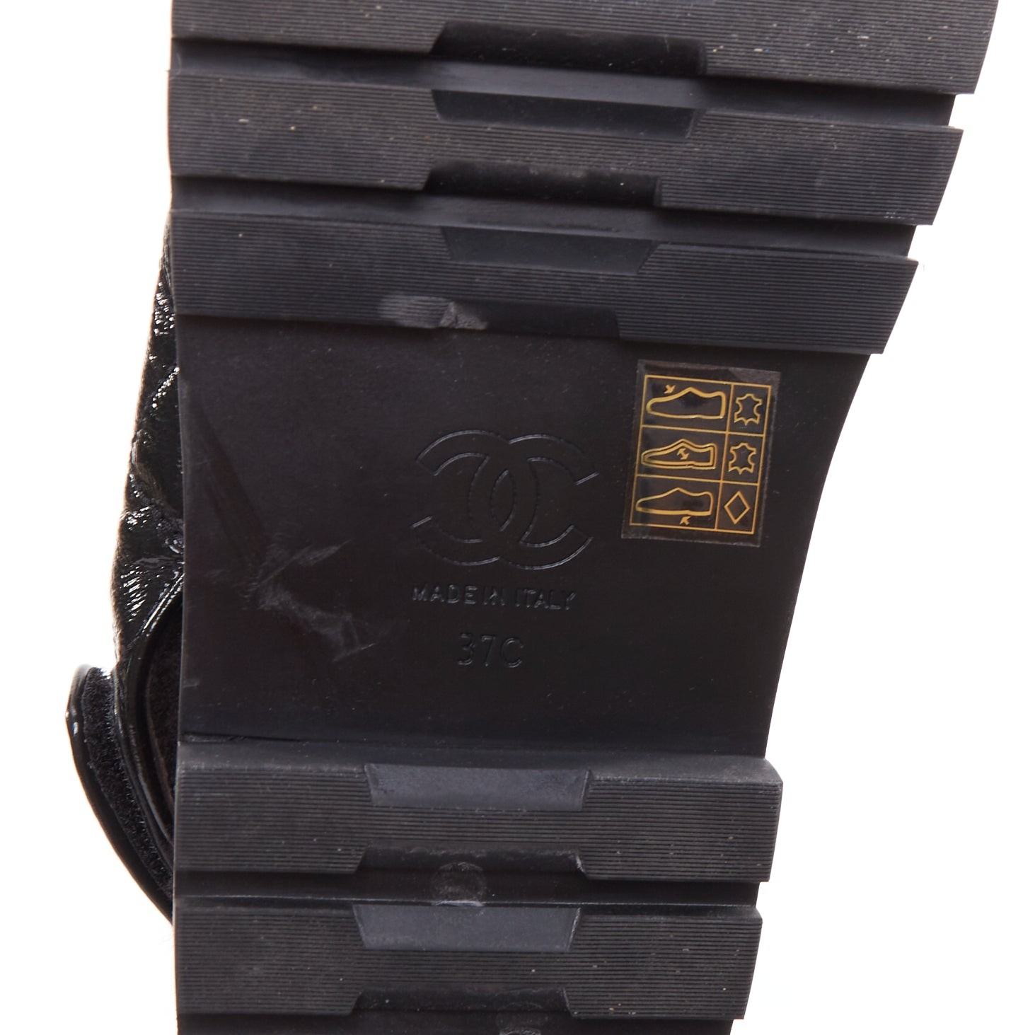 CHANEL 2023 black laminated lambskin shearling crystal CC dad