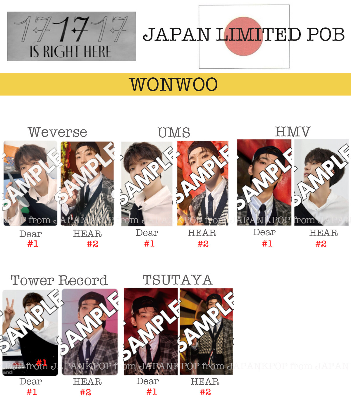 WONWOO SEVENTEEN 17 IS RIGHT HERE DEAR HEAR Japan POB Photocard